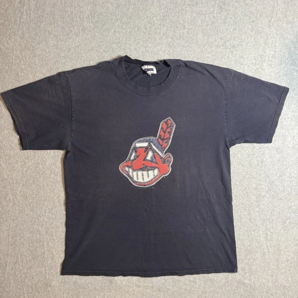 Men's Vintage Cleveland Indians T Shirt Navy Large Chief Wahoo 2003 Baseball MLB